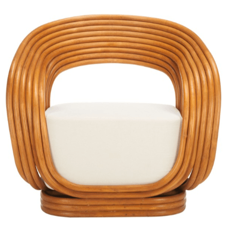 Safavieh Giorno Rattan Accent Chair in Natural/White with Curved Sculpted Lines