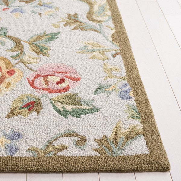 Chelsea Wool Rug in Ivory and Sage with Floral Design