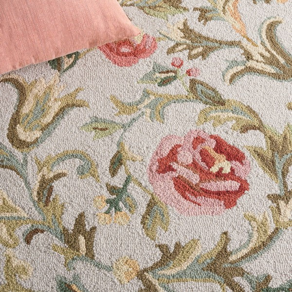 Chelsea Wool Rug in Ivory and Sage with Floral Design