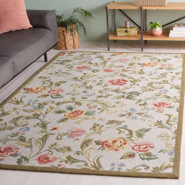 Chelsea Wool Rug in Ivory and Sage with Floral Design