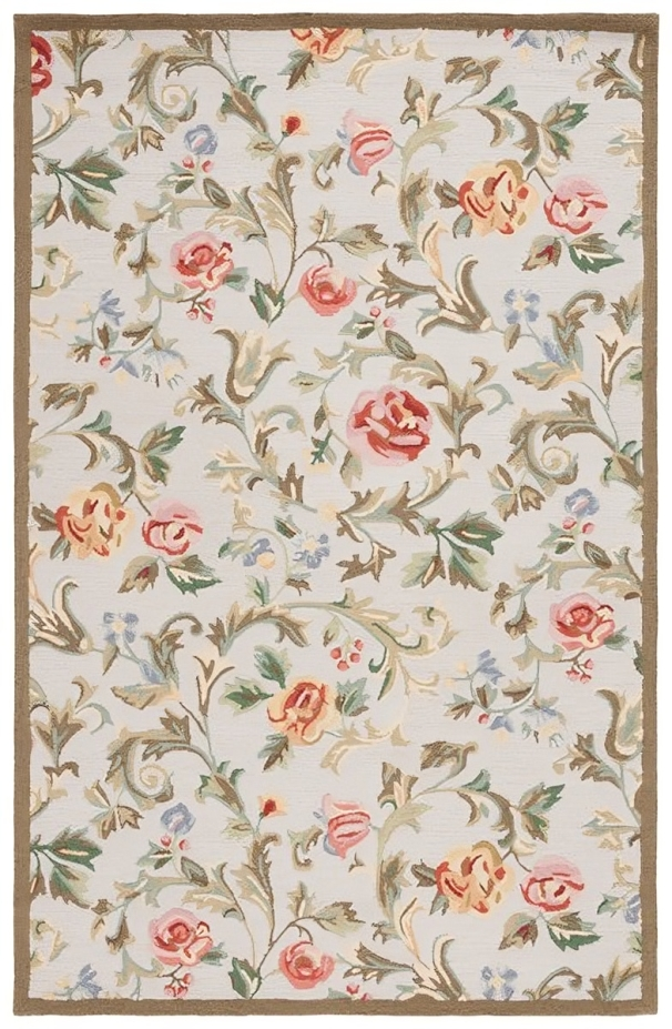 Chelsea Wool Rug in Ivory and Sage with Floral Design