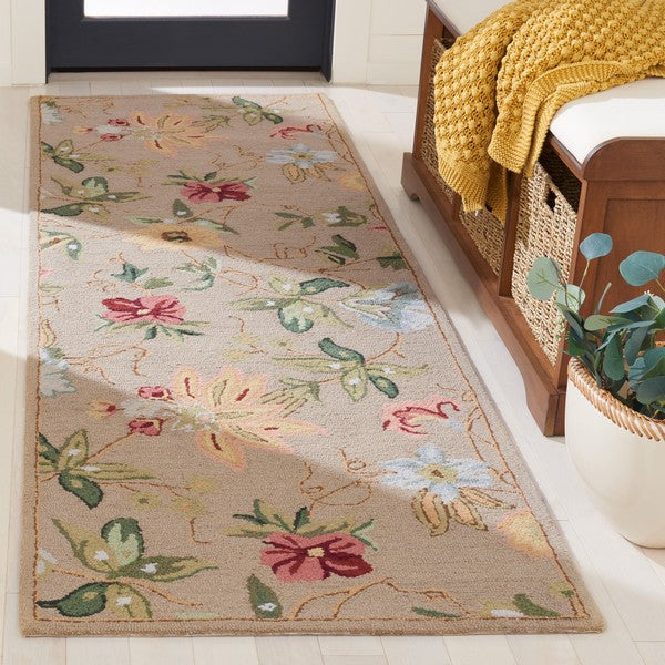 Chelsea Wool Rug in Beige with Floral Design