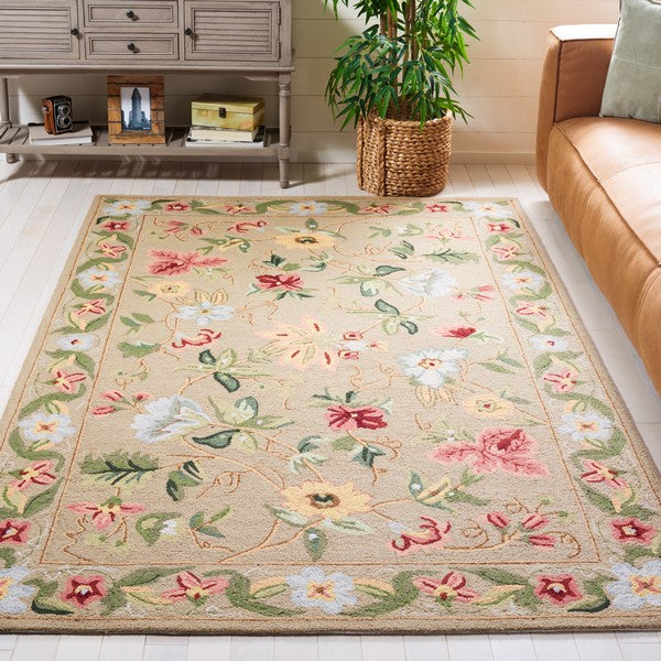 Chelsea Wool Rug in Beige with Floral Design