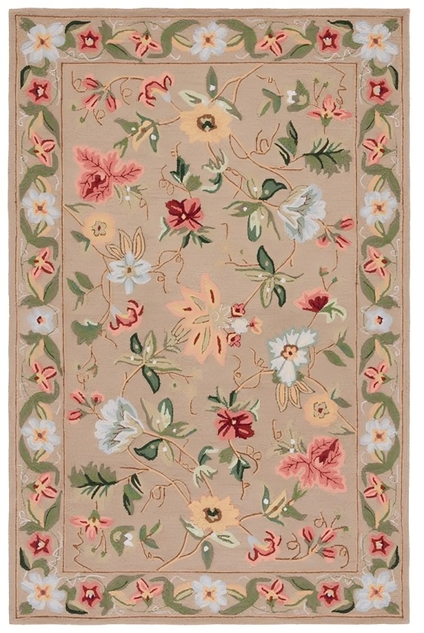 Chelsea Wool Rug in Beige with Floral Design