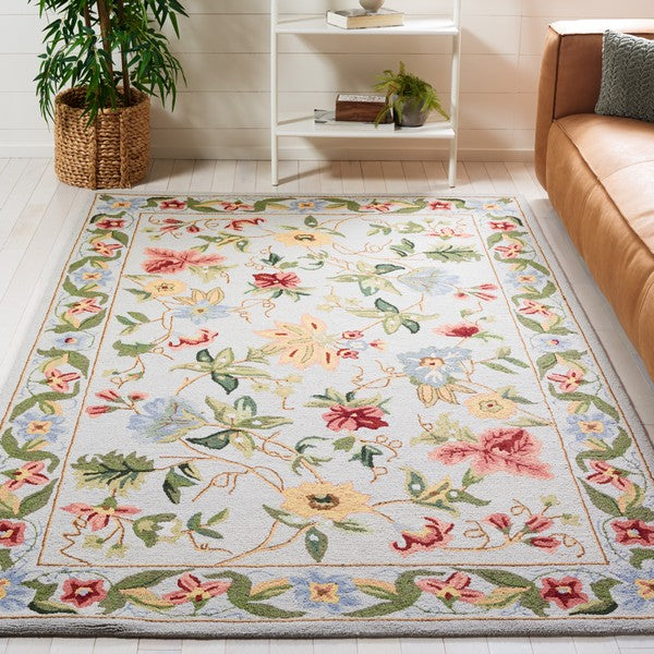 Chelsea Wool Rug in Gray with Floral Design