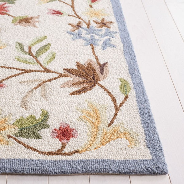 Chelsea Wool Rug in Ivory and Green with Floral Design