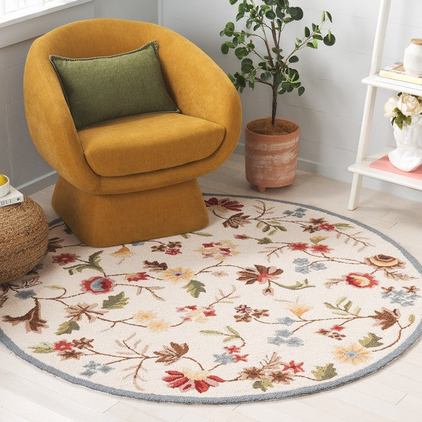 Chelsea Wool Rug in Ivory and Green with Floral Design