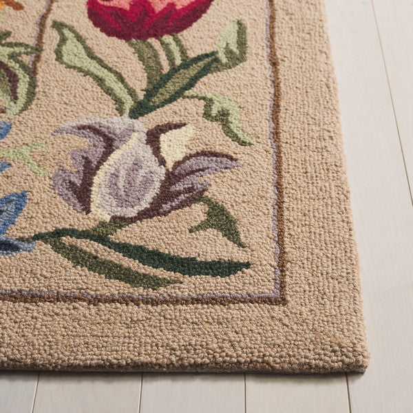 Chelsea Wool Rug in Beige and Pink with Floral Design