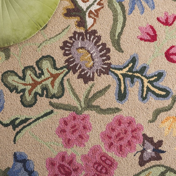 Chelsea Wool Rug in Beige and Pink with Floral Design