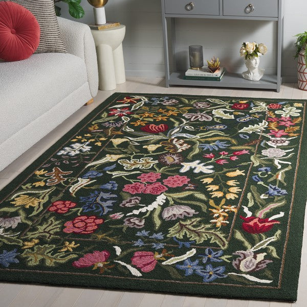 Chelsea Wool Rug in Green with Floral Design