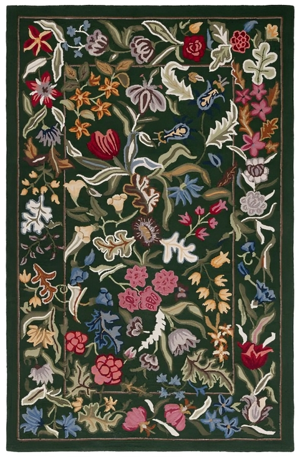 Chelsea Wool Rug in Green with Floral Design