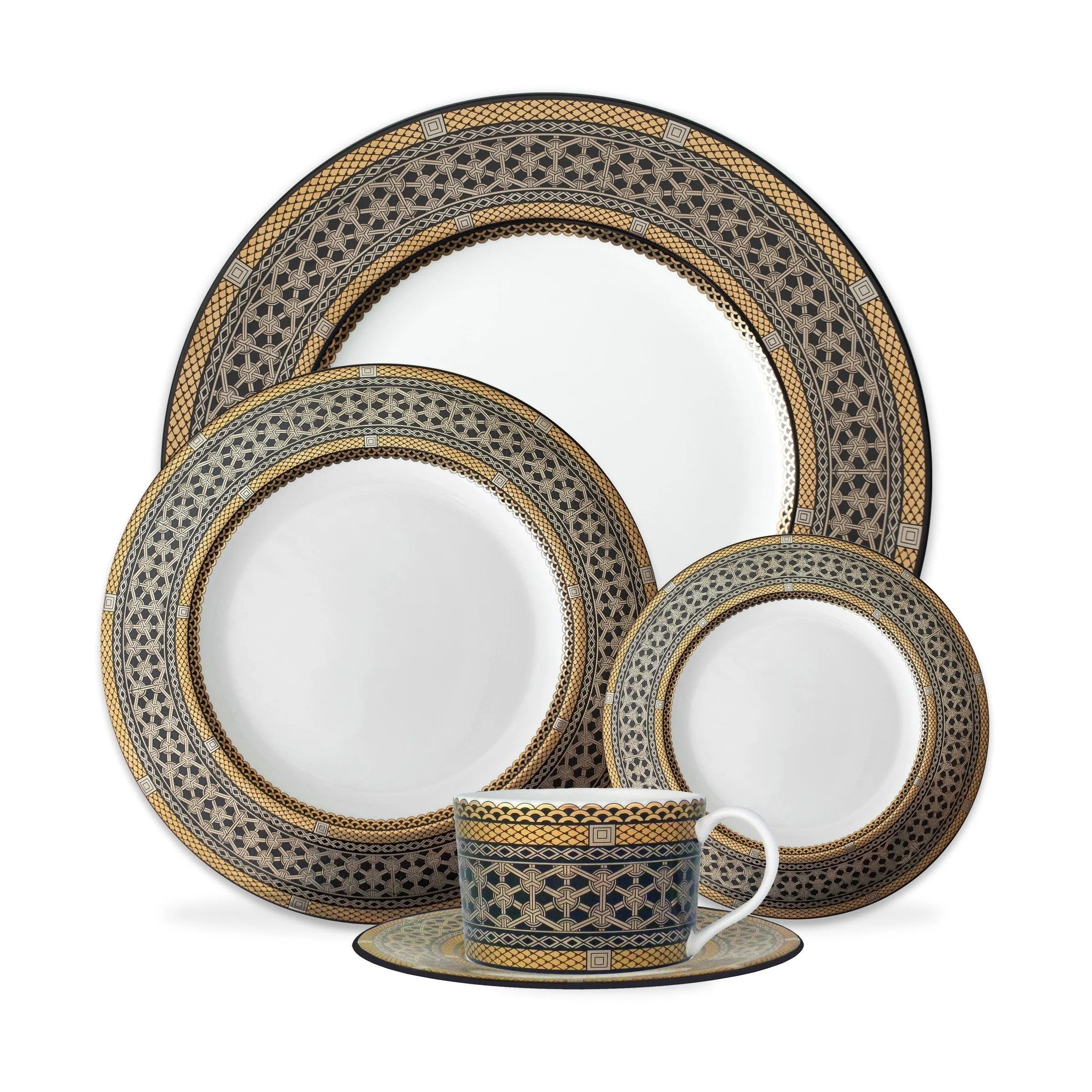 Caskata Wholesale Hawthorne Onyx Gold & Platinum 5-Piece Place Setting