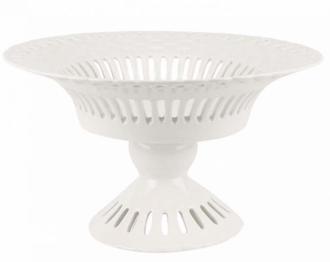 Porcelain Pierced Footed Dish in White with Basketweave Pattern