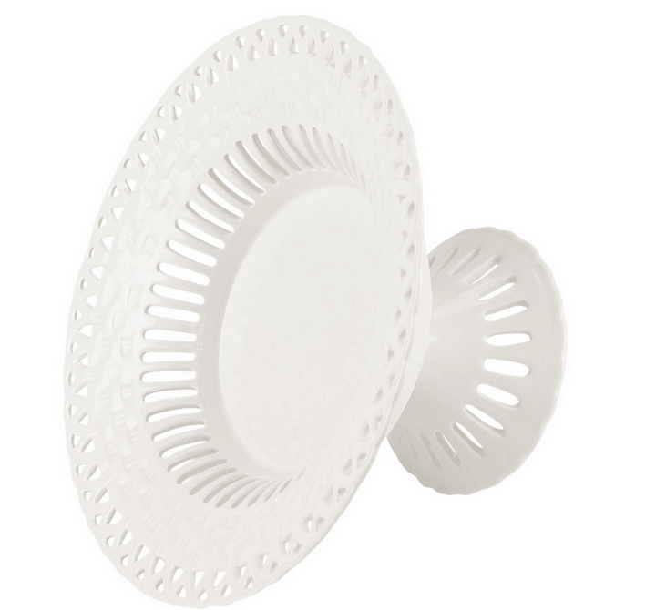 Porcelain Pierced Footed Dish in White with Basketweave Pattern