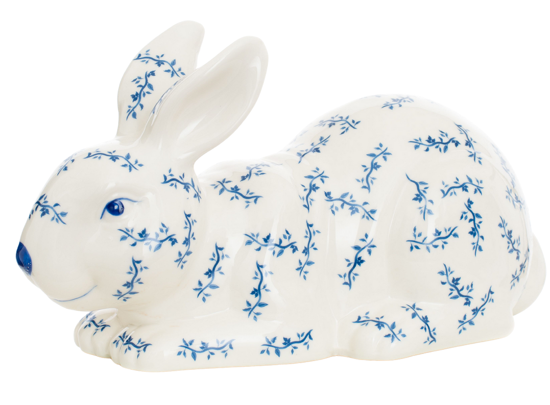 Blue and White Floral Sitting Bunny