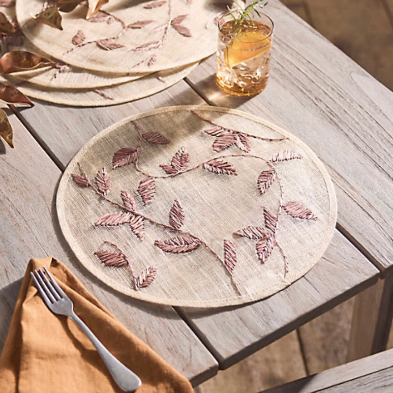 Abaca Placemat in Brown with Leaf Design (Set of 4)