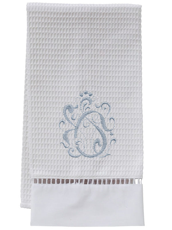 Guest Towel, Waffle Weave, English Scroll (Duck Egg Blue)