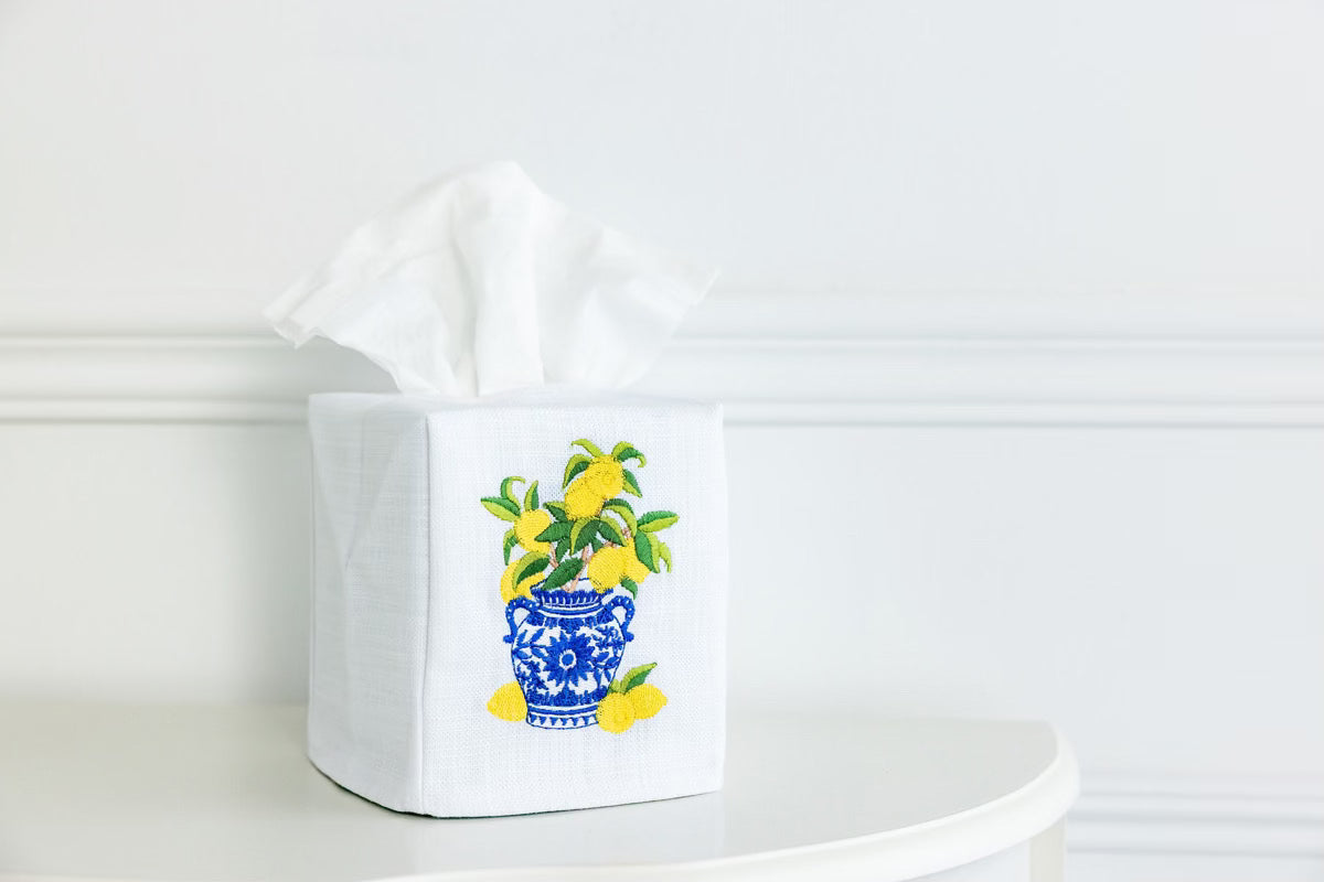 Tissue Box Cover, Lemons Ginger Jar