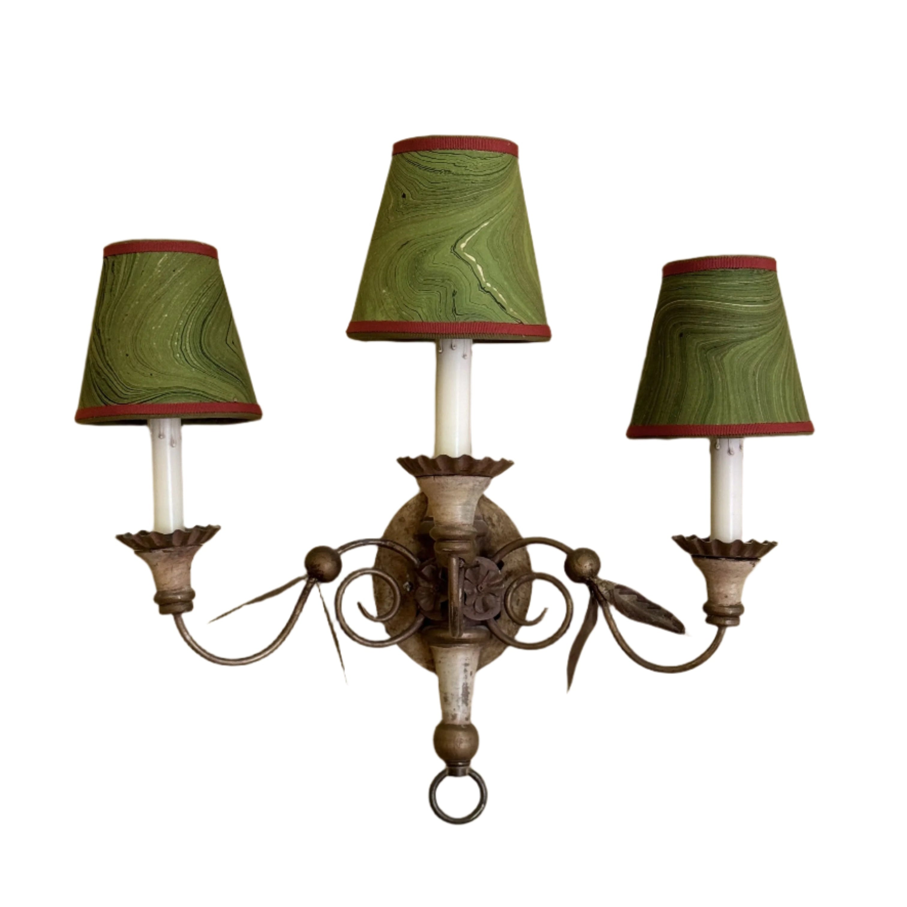 Sconce Lampshade in Marbled Hunter Green (Red trim)