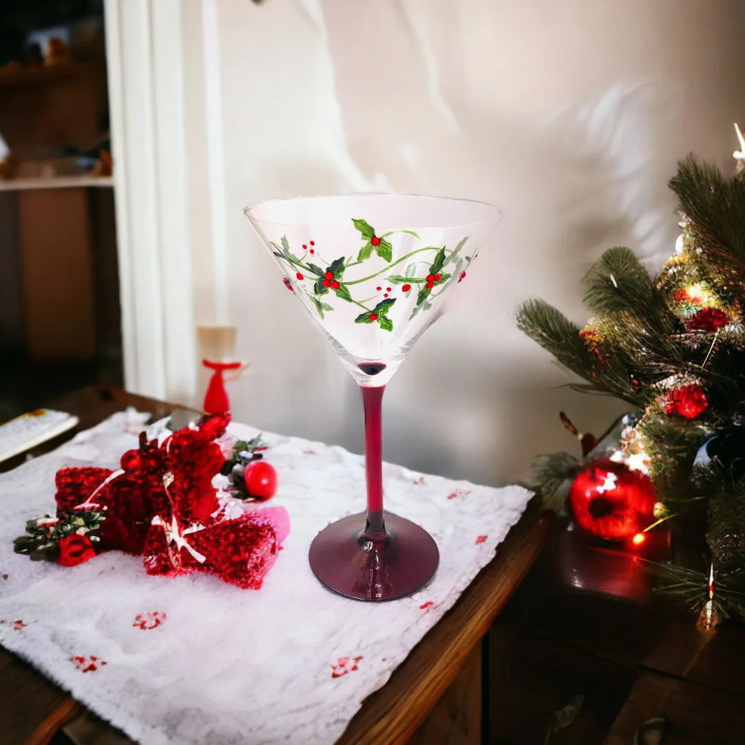 Christmas Holly Martini Glasses