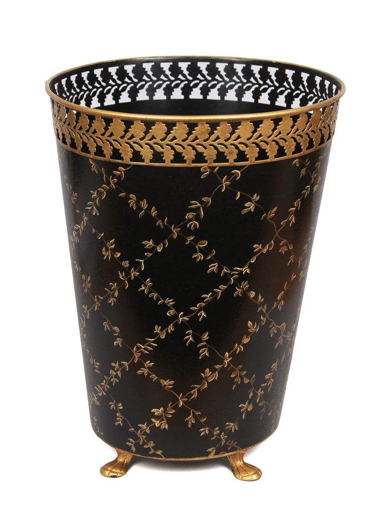 Black PIERCED Gold LEAF Wastepaper Basket