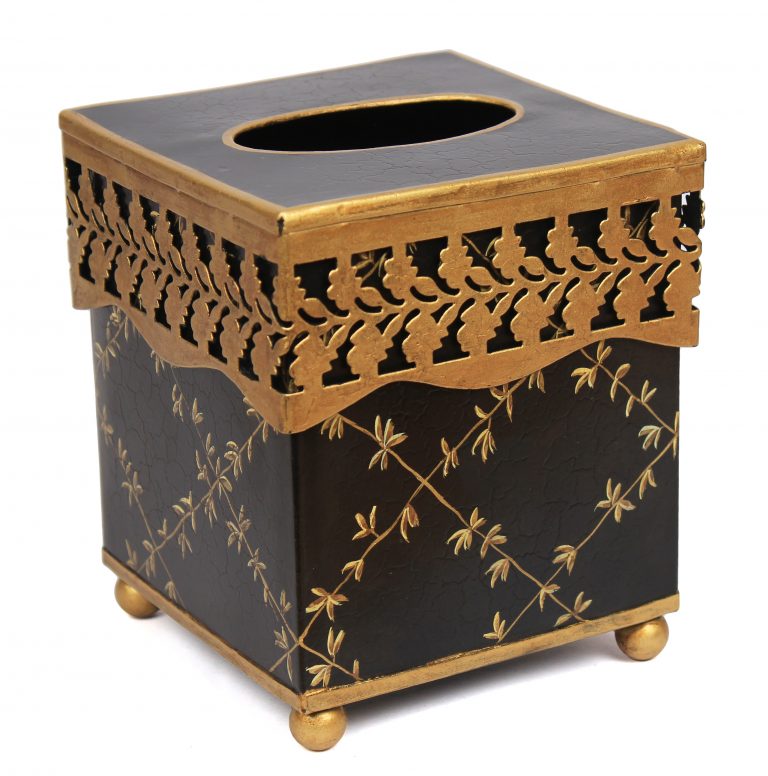 Black PIERCED Gold LEAF TISSUE HOLDER