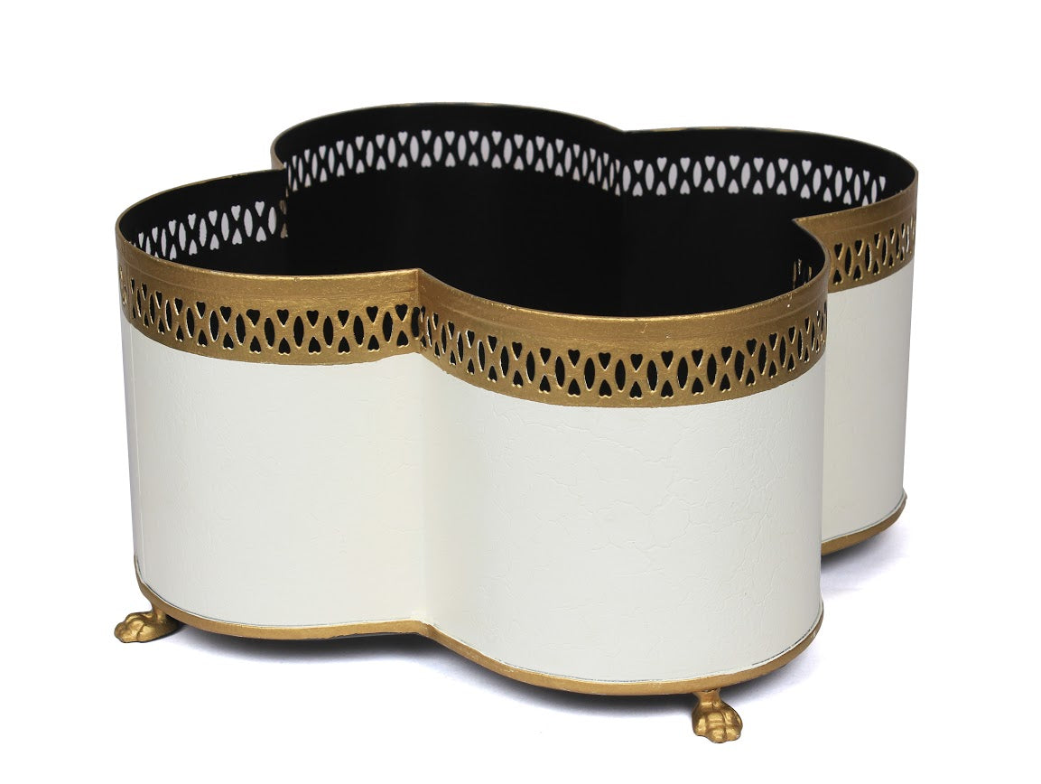 Ivory & Gold Pierced Boarder Quatrefoil Planter