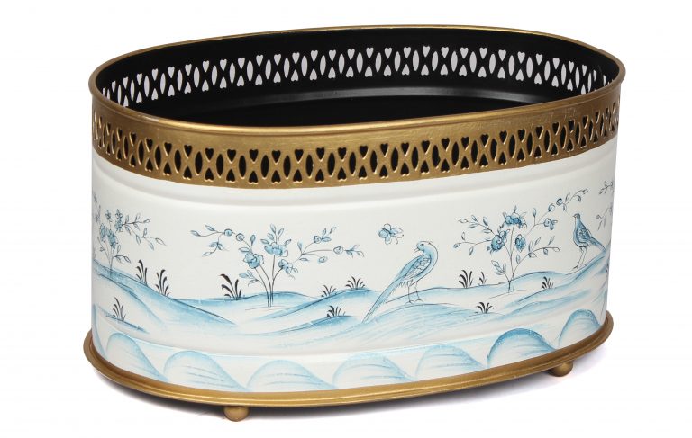 Ivory & Blue Oval Planter