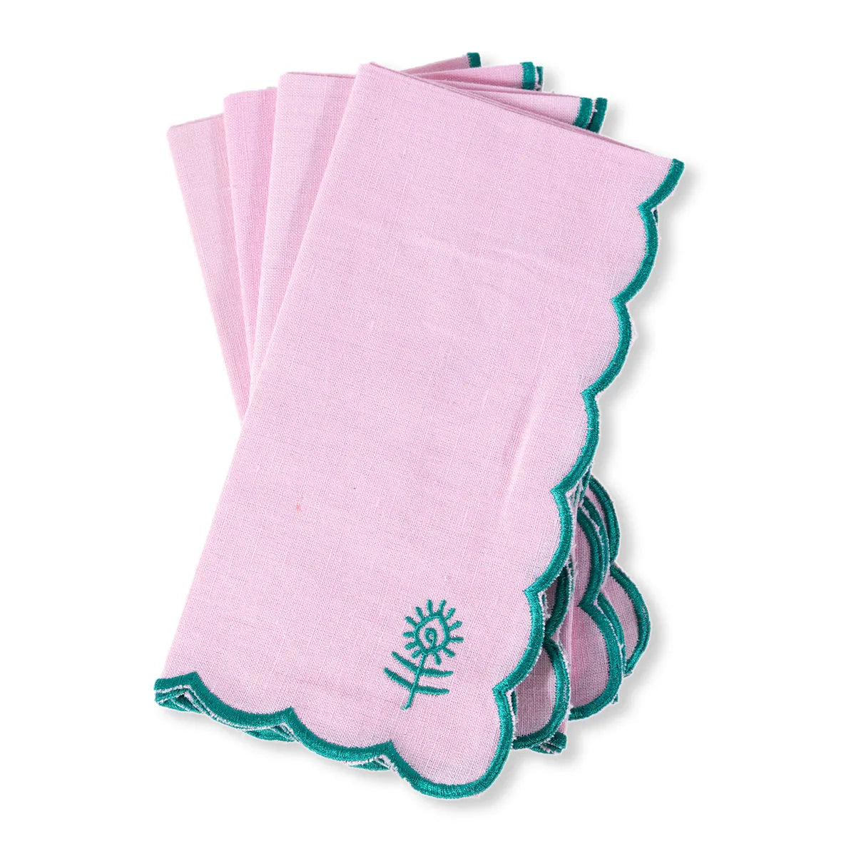 Icon Linen Napkins S/4 - Light Pink + Emerald