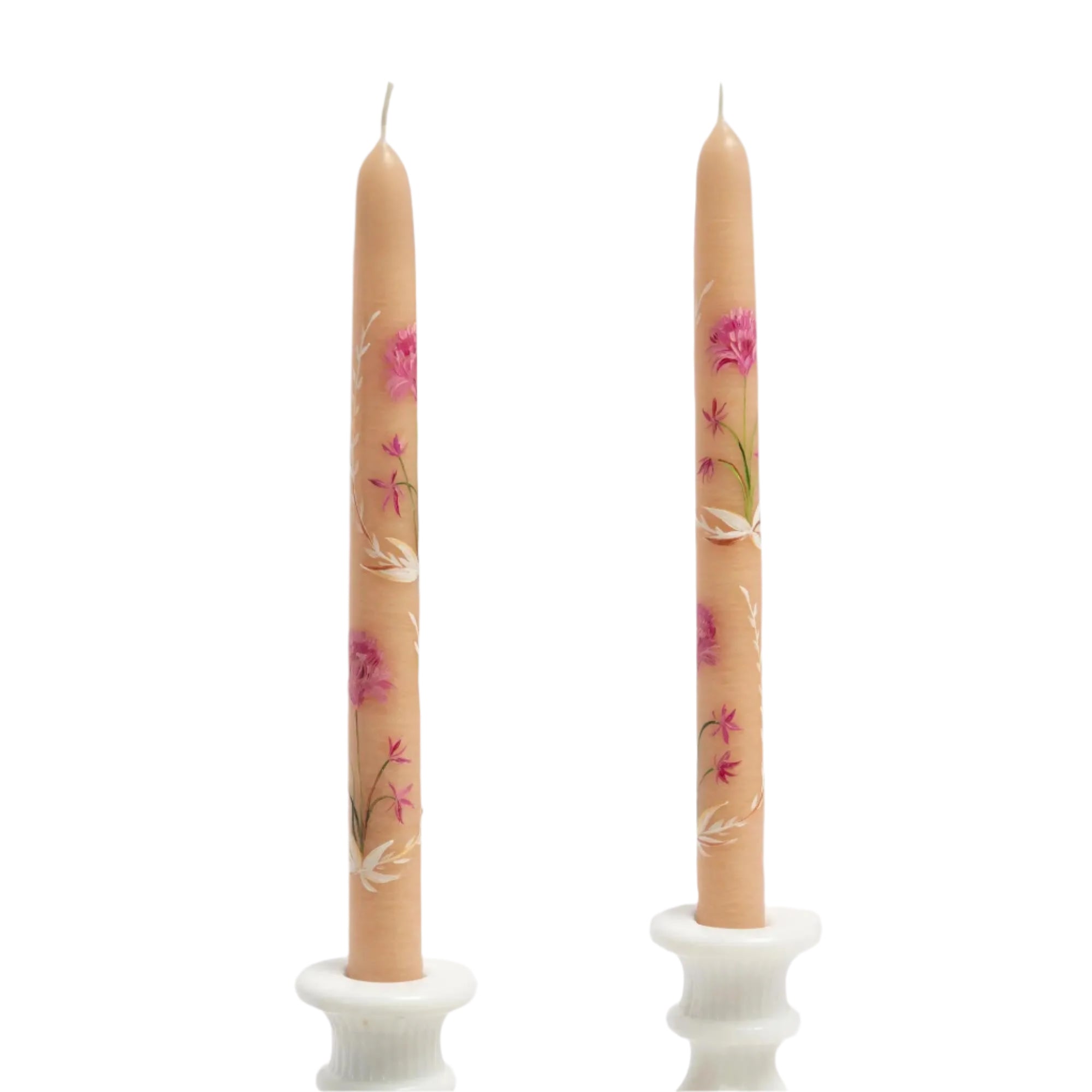 Set of 2 Hand-Painted Tapers - In Bloom