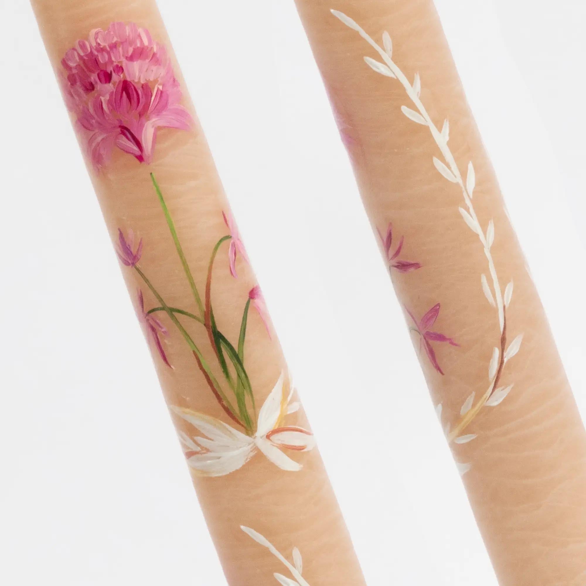 Set of 2 Hand-Painted Tapers - In Bloom