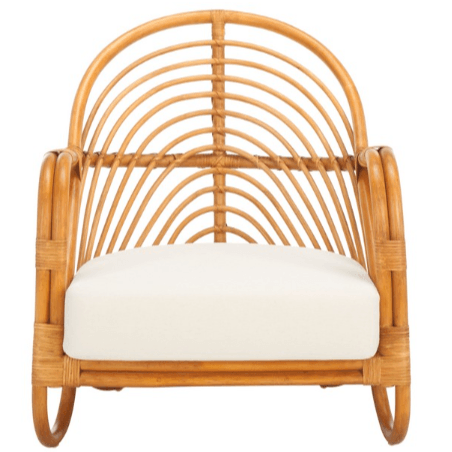 Safavieh Ivybelle Rattan Accent Chair in Natural/White with Curved back and Armrest