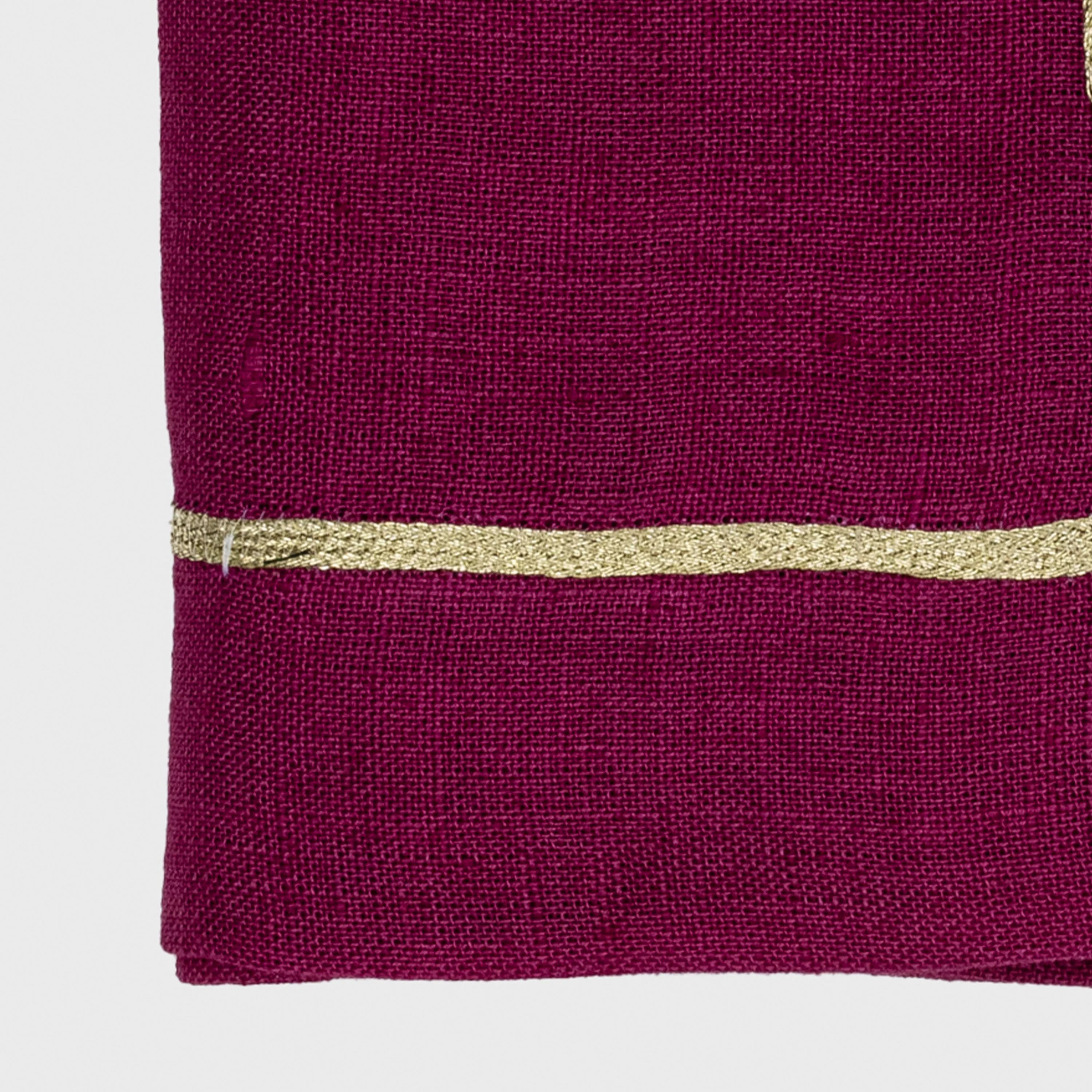 Gold trim dinner napkins, damson, set of two