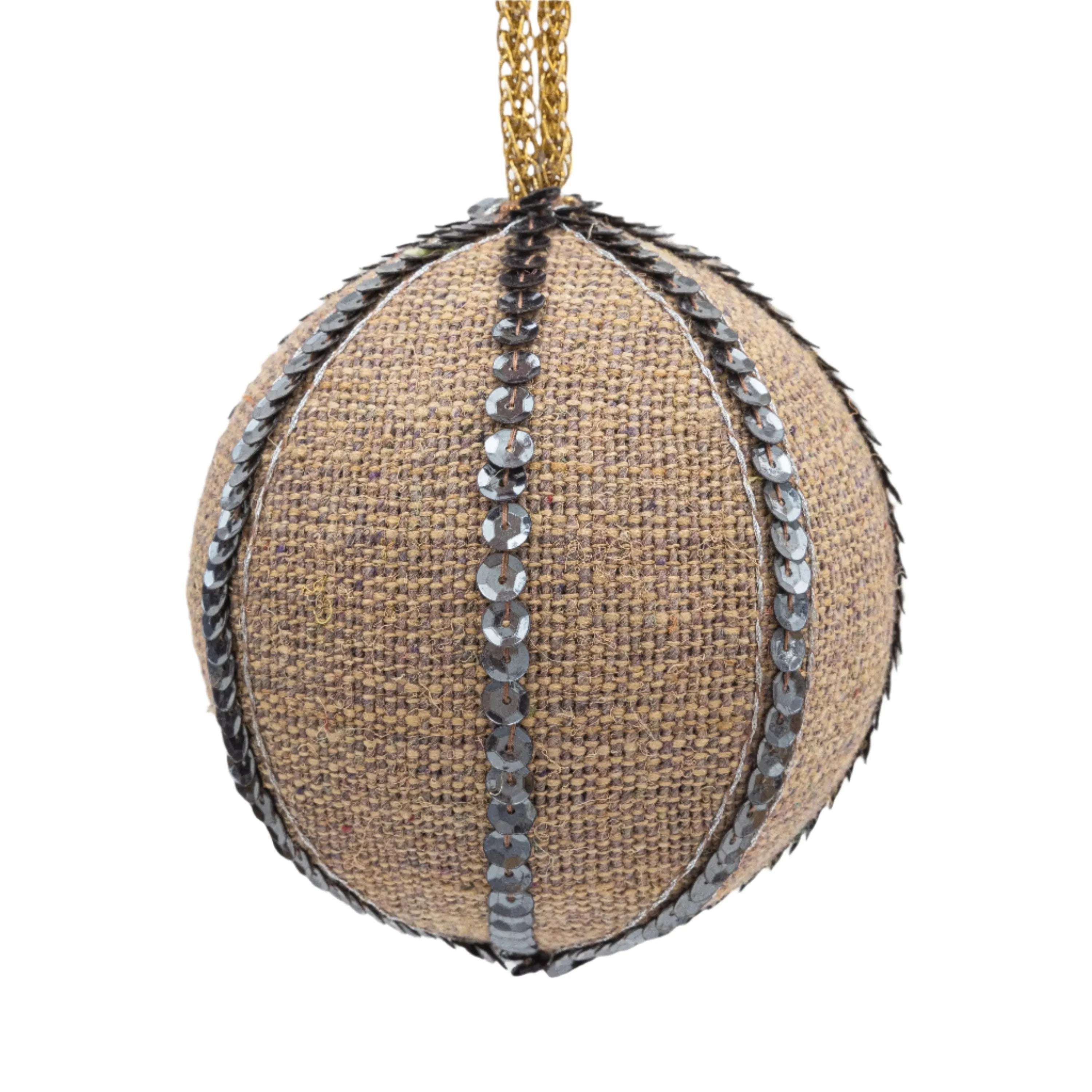 Large slub linen sequin ball, natural