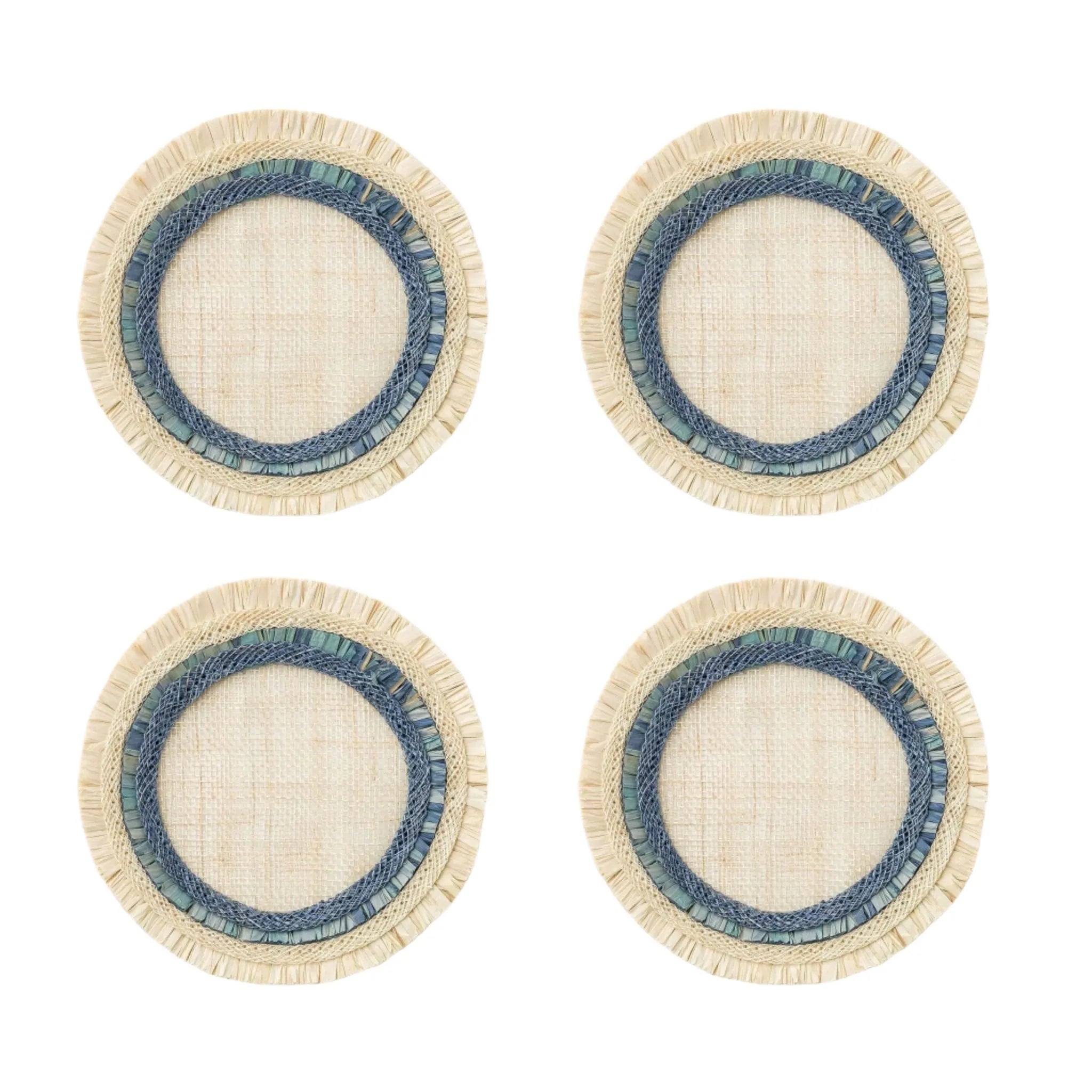 Ruffle edge straw coasters, indigo