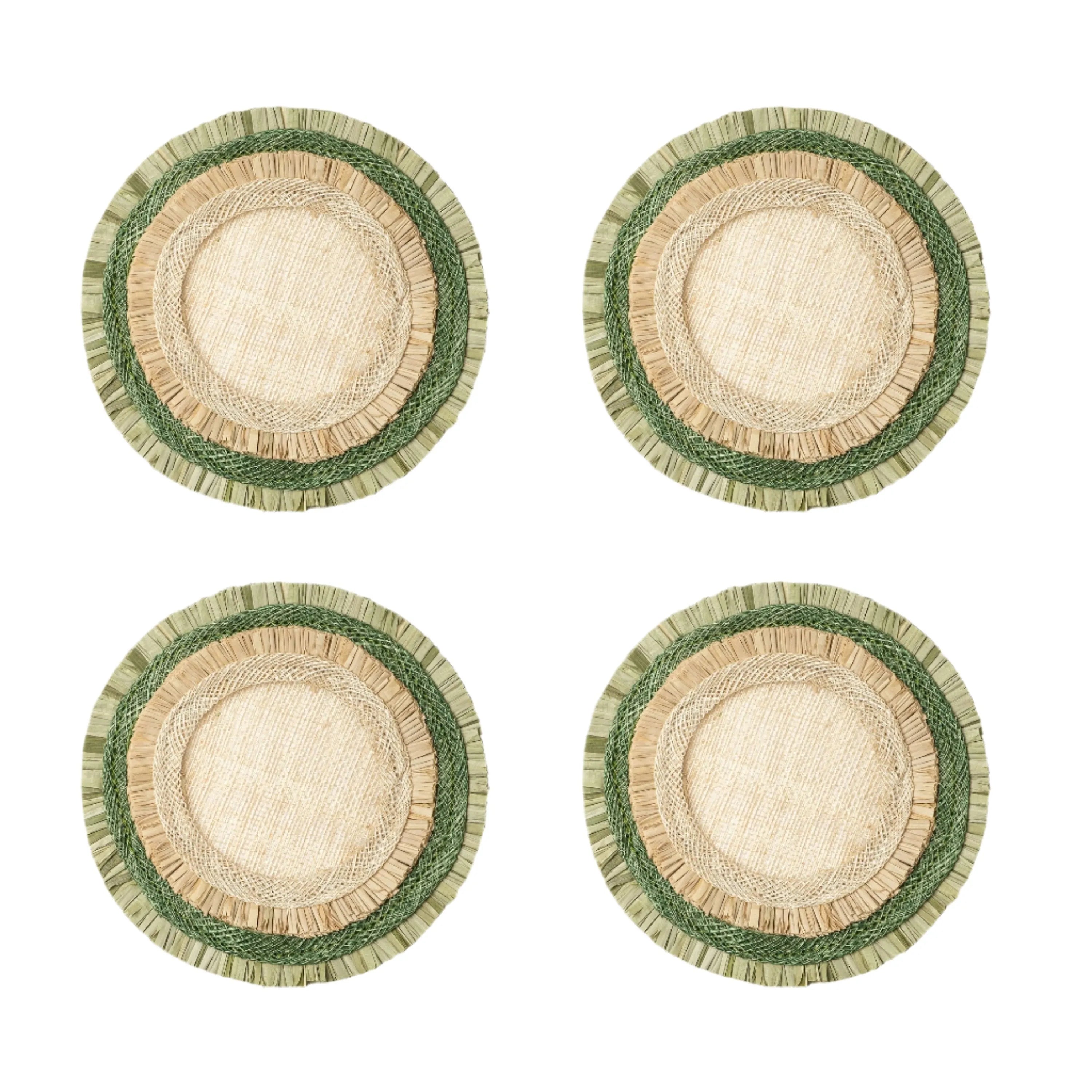 Ruffle edge straw coasters, green