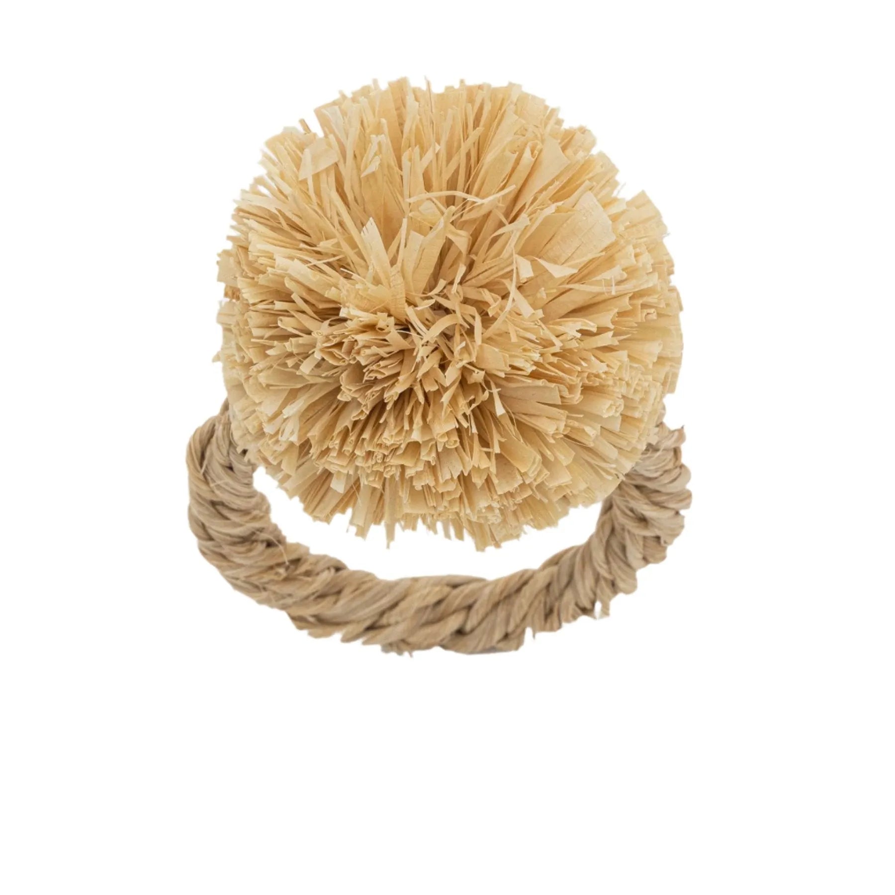 Straw pompom napkin rings, natural, set of four