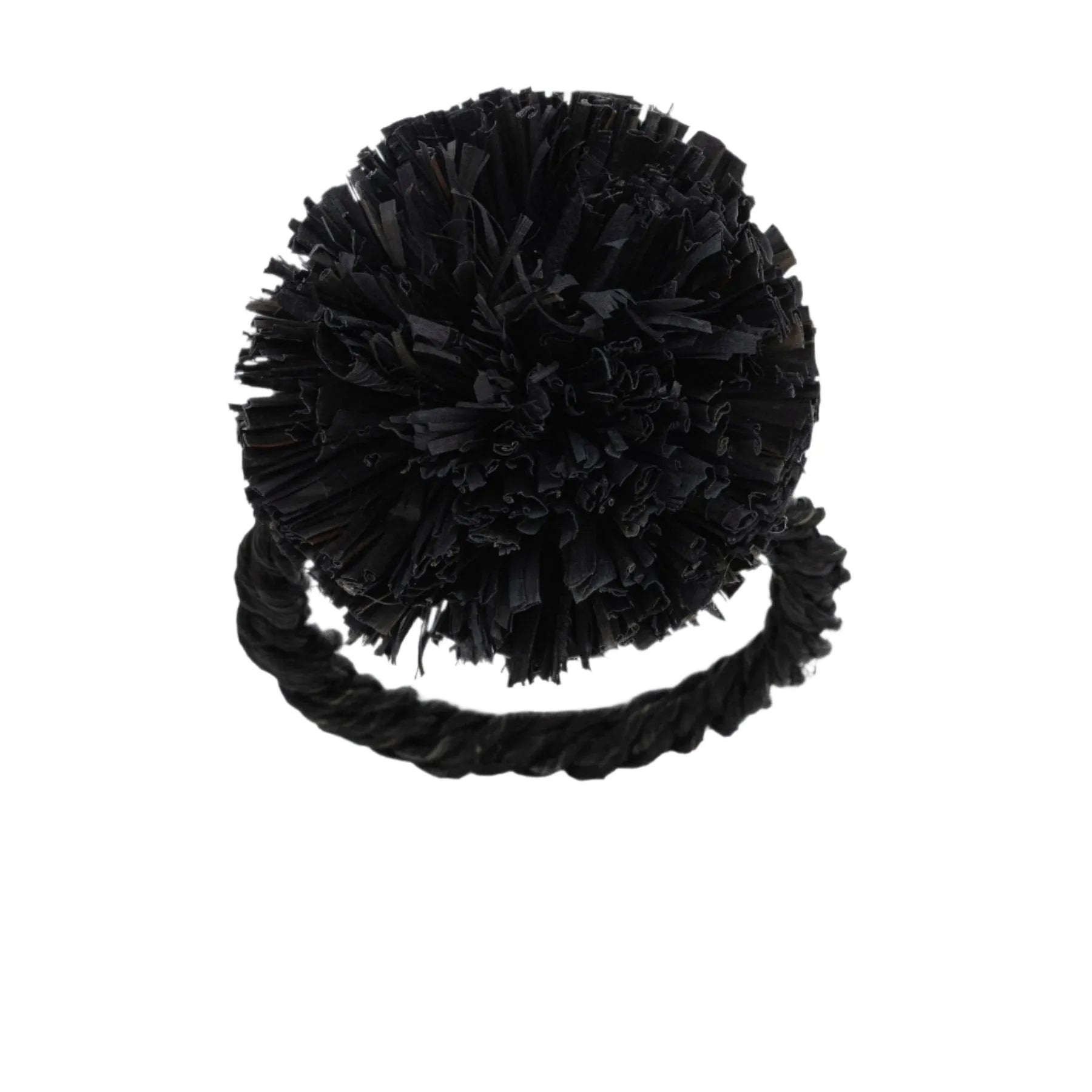 Straw pompom napkin rings, black, set of four