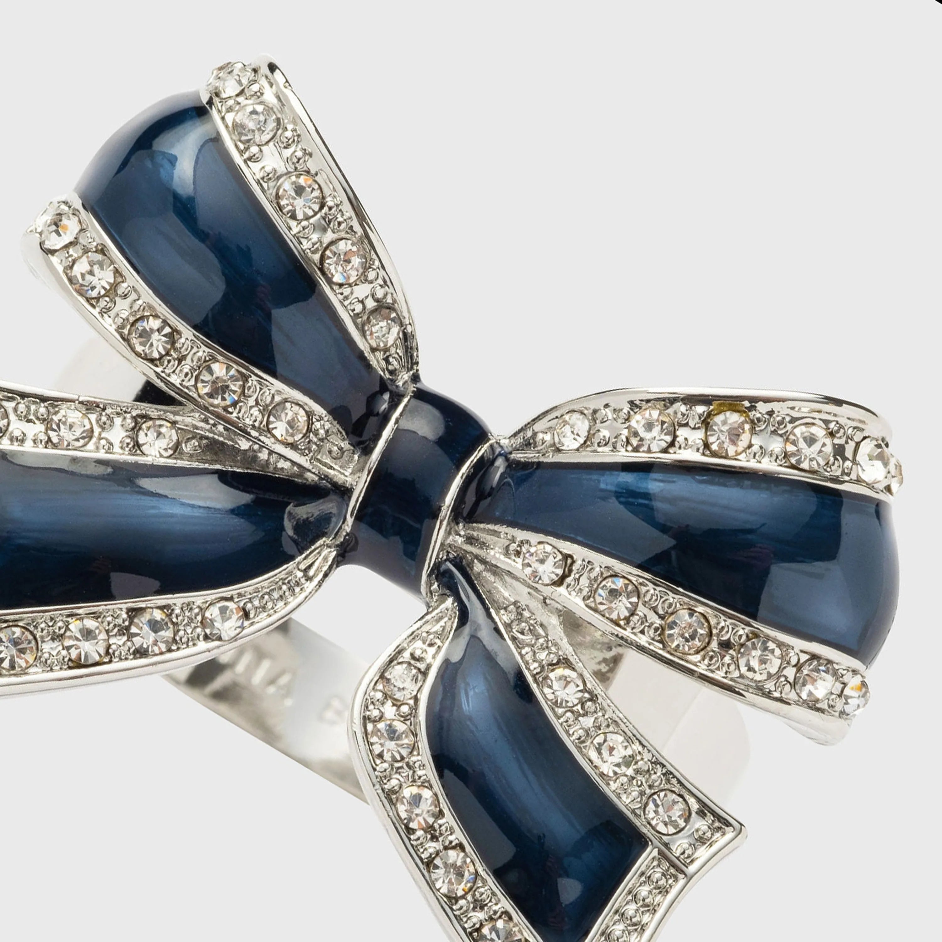 Enamel bow skinny napkin rings, navy, set of four