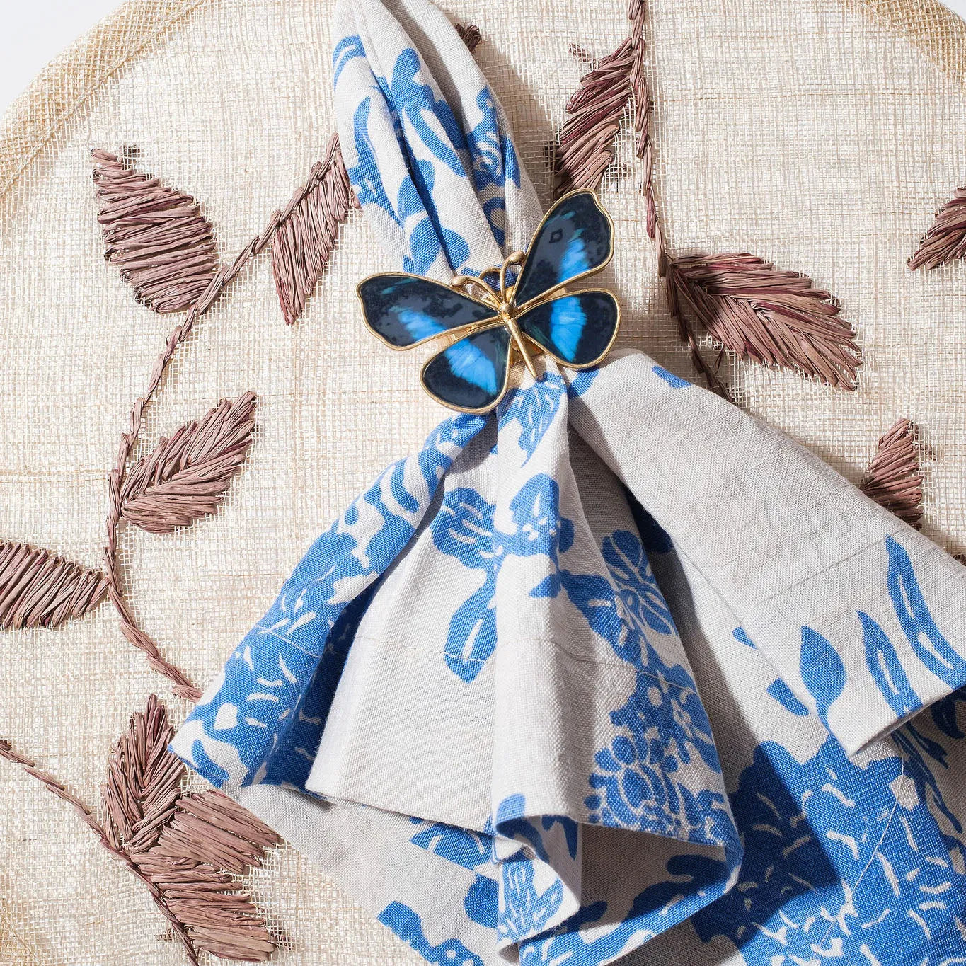 Garden print napkin, blue, set of two