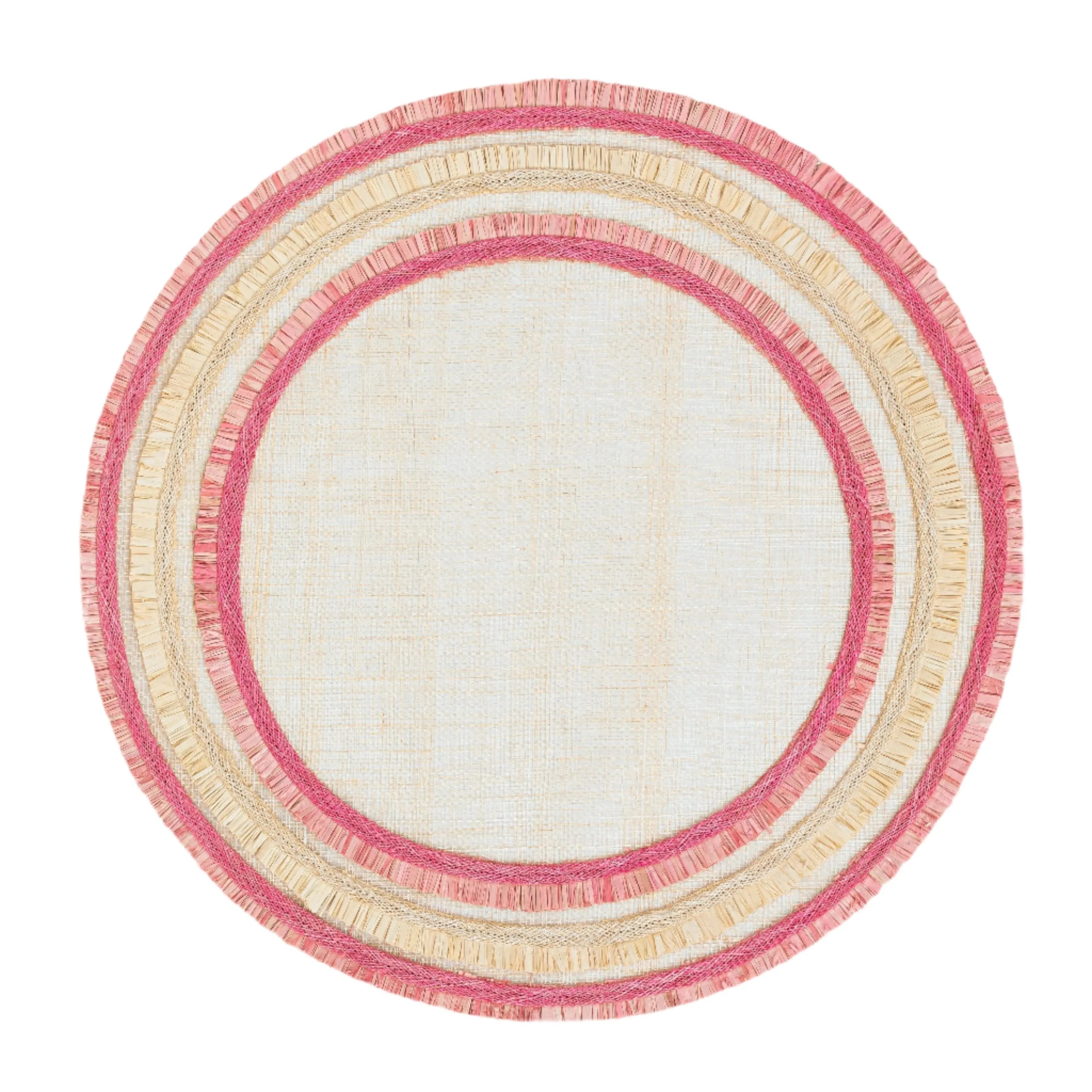 Ruffle edge straw placemat, pink, set of four