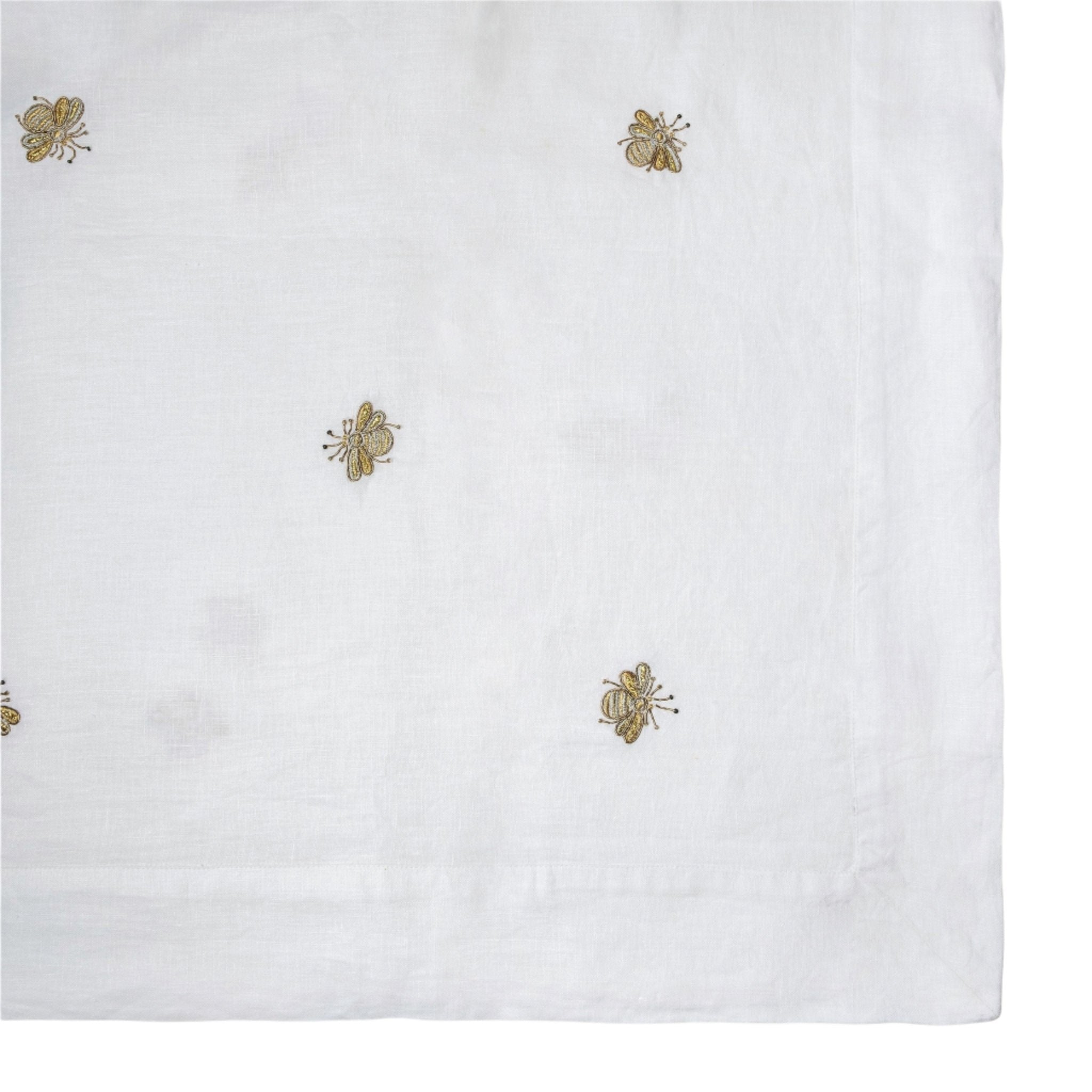 Embroidered Golden Bee Tablecloth in White