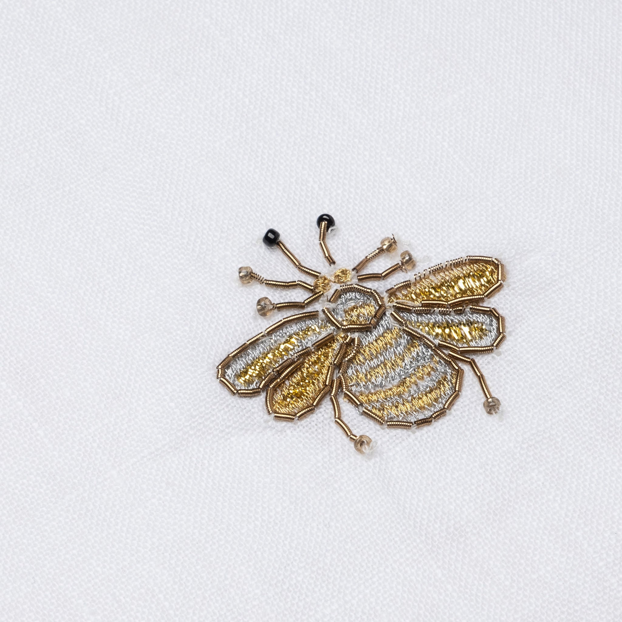 Embroidered Golden Bee Tablecloth in White