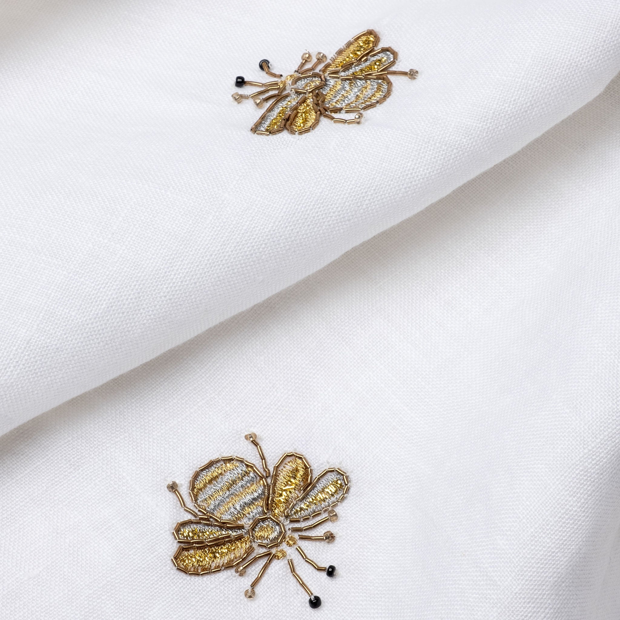 Embroidered Golden Bee Tablecloth in White