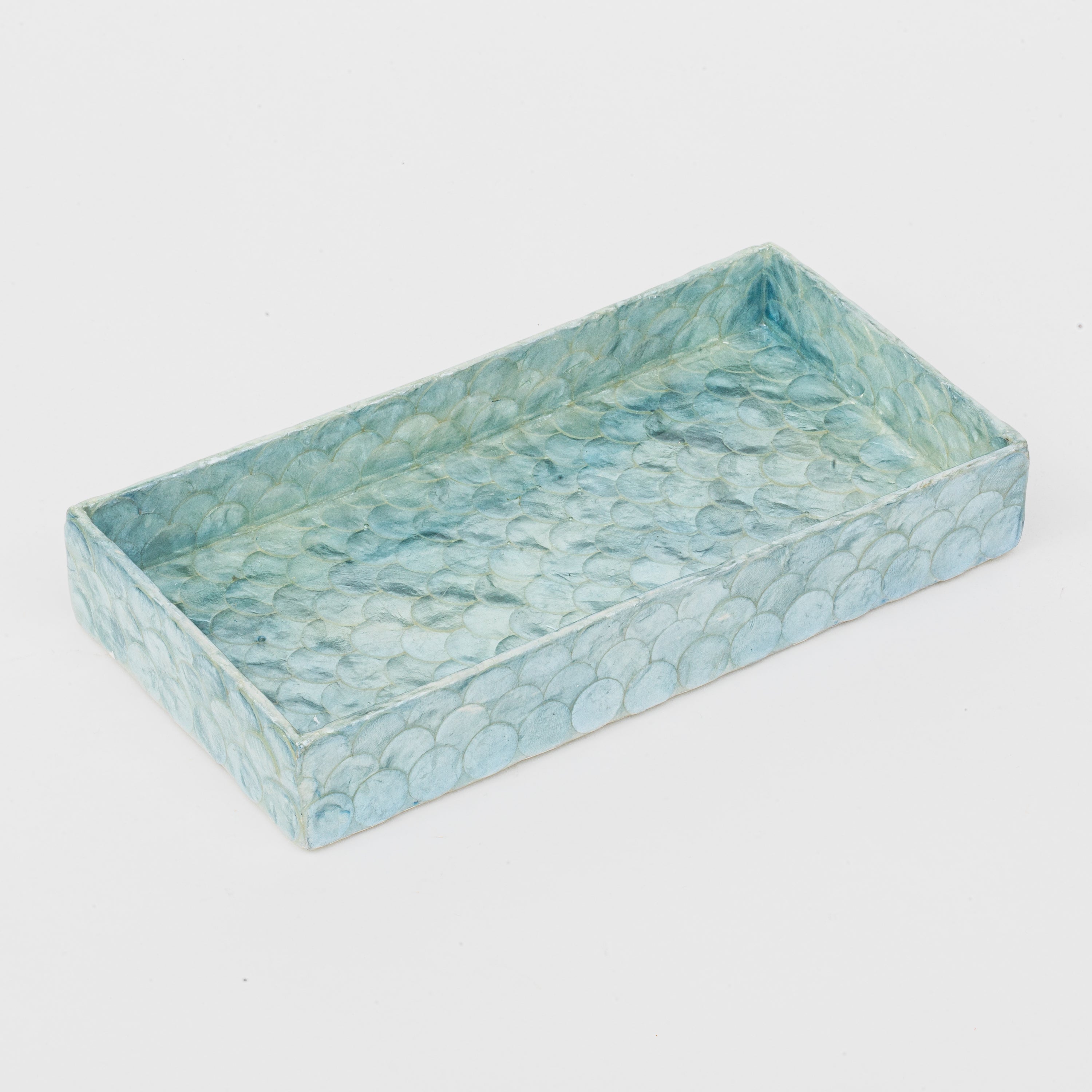 Capiz trays, aqua blue , set of two