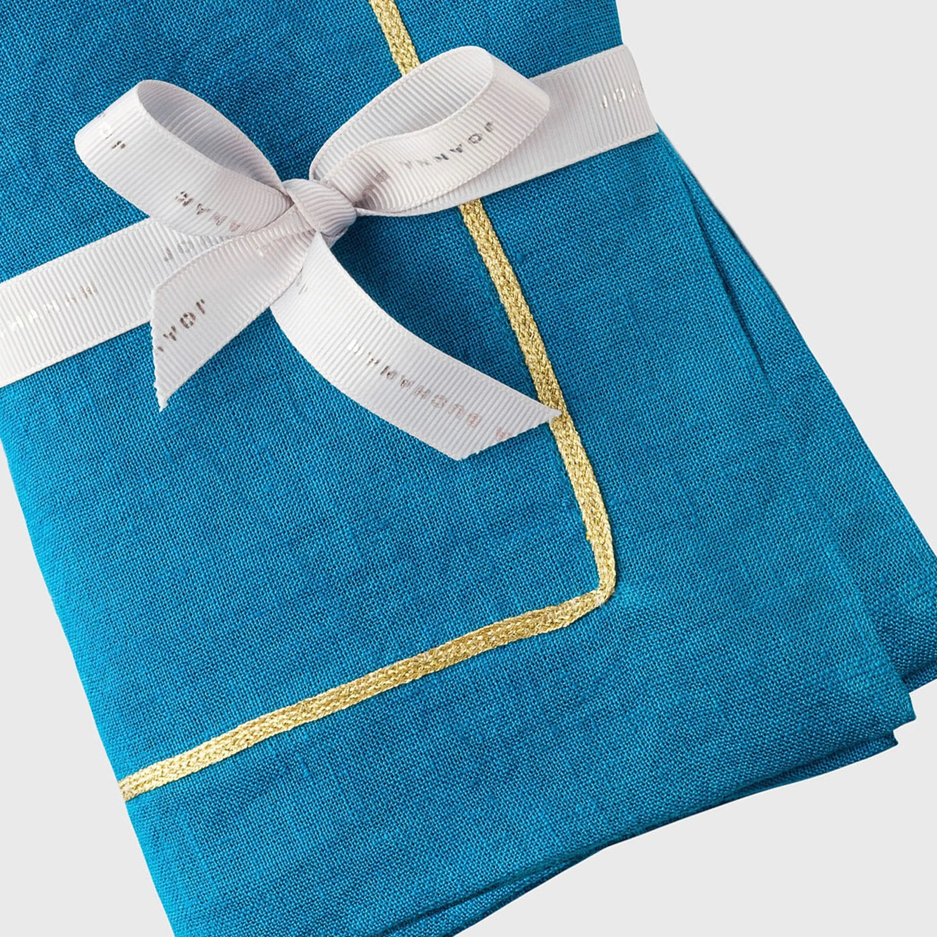 Gold trim dinner napkins, turquoise, set of two