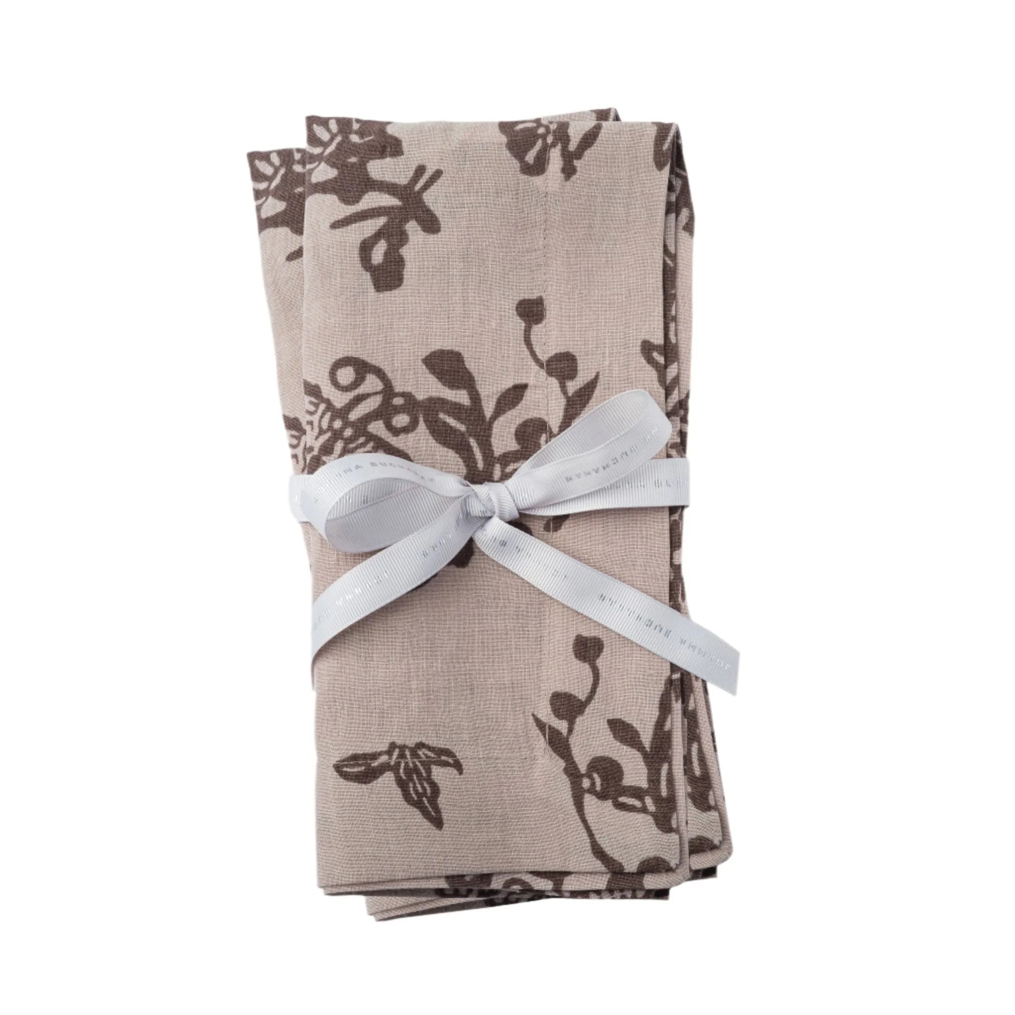 Garden print napkin, mocha, set of two