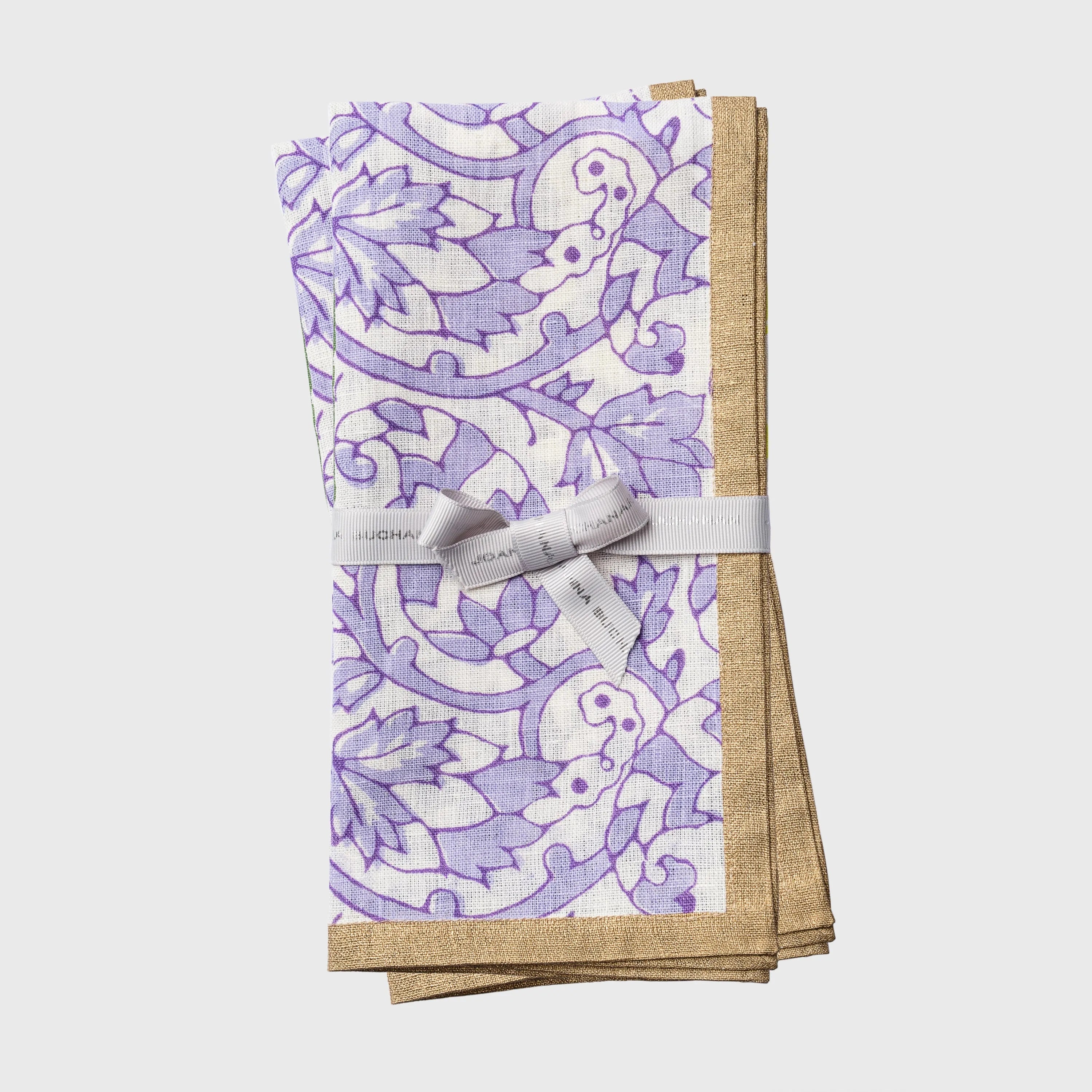 Joyful block print napkin, lilac, set of two