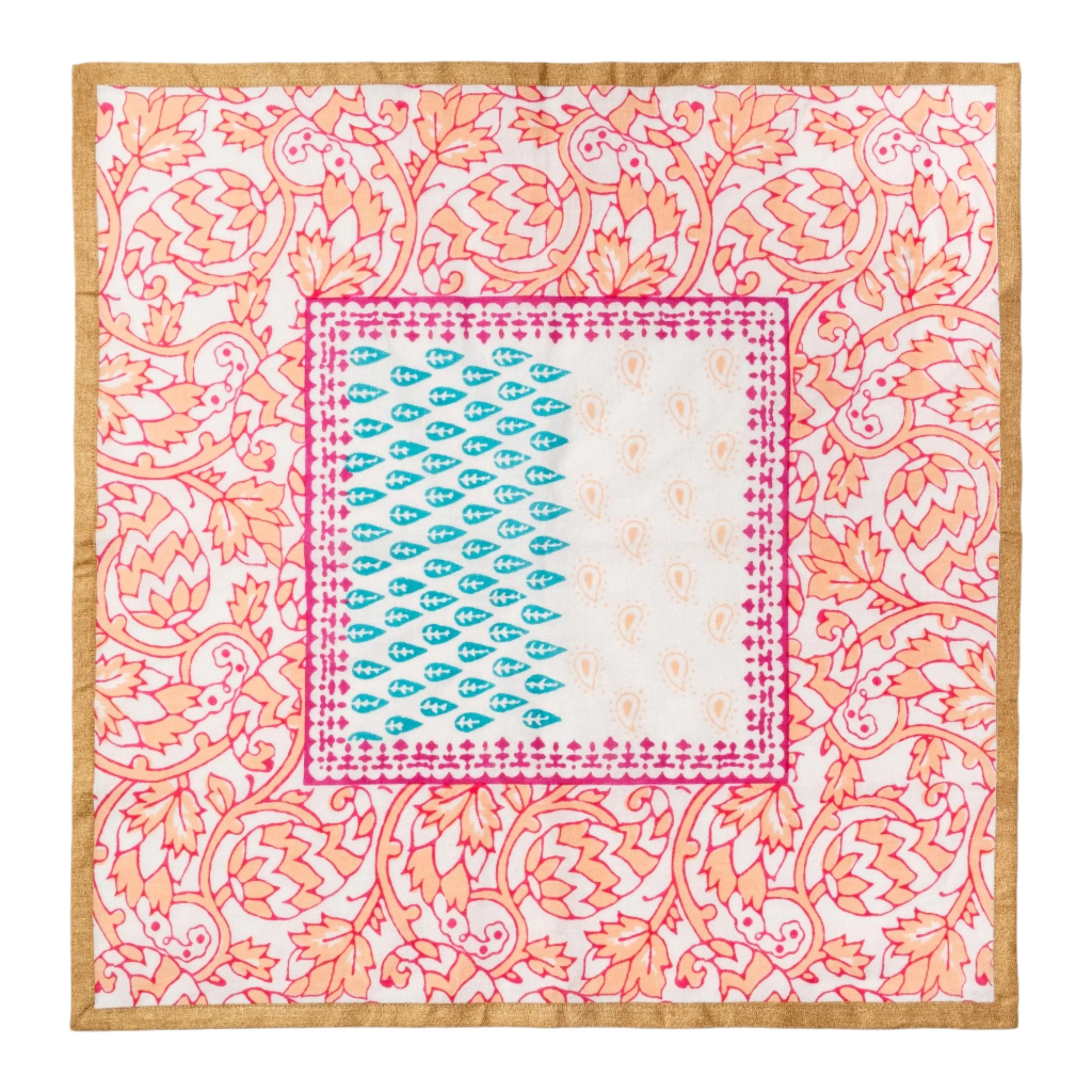 Joyful block print napkin, pink, set of two