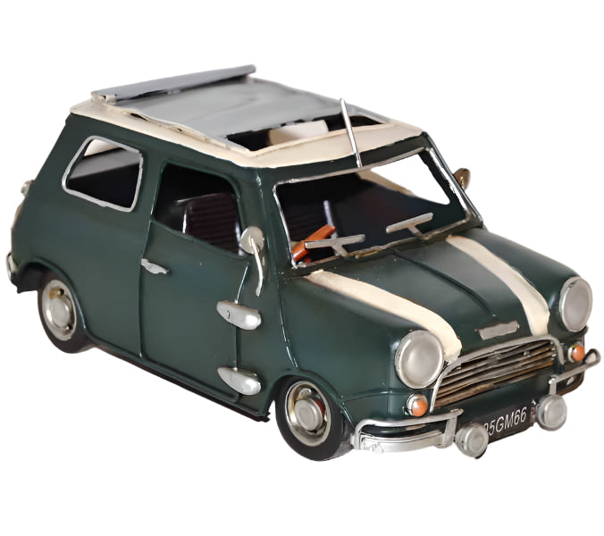 Metal Art Tin Model - Mini Cooper 1;18 Scale Green + White Roof  Metal